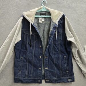 RSQ‎ Men Jacket  XXL Navy Hooded Denim Button Drawstring NWT